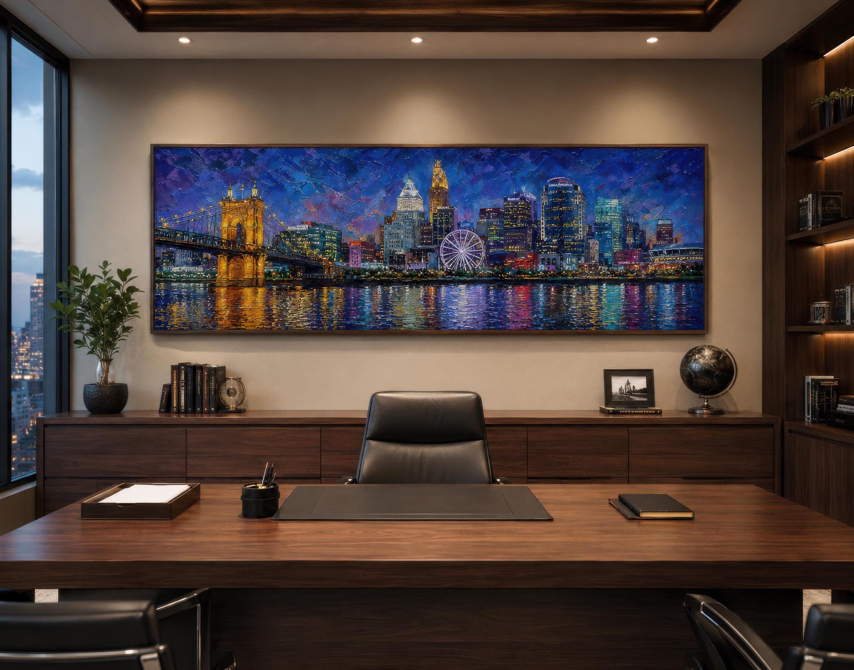 Cincinnati City Skyline Art – Panoramic Horizontal Canvas Print