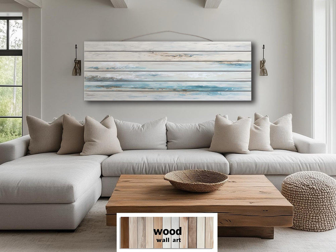 Coastal Abstract Ocean Distressed Wood Wall Art