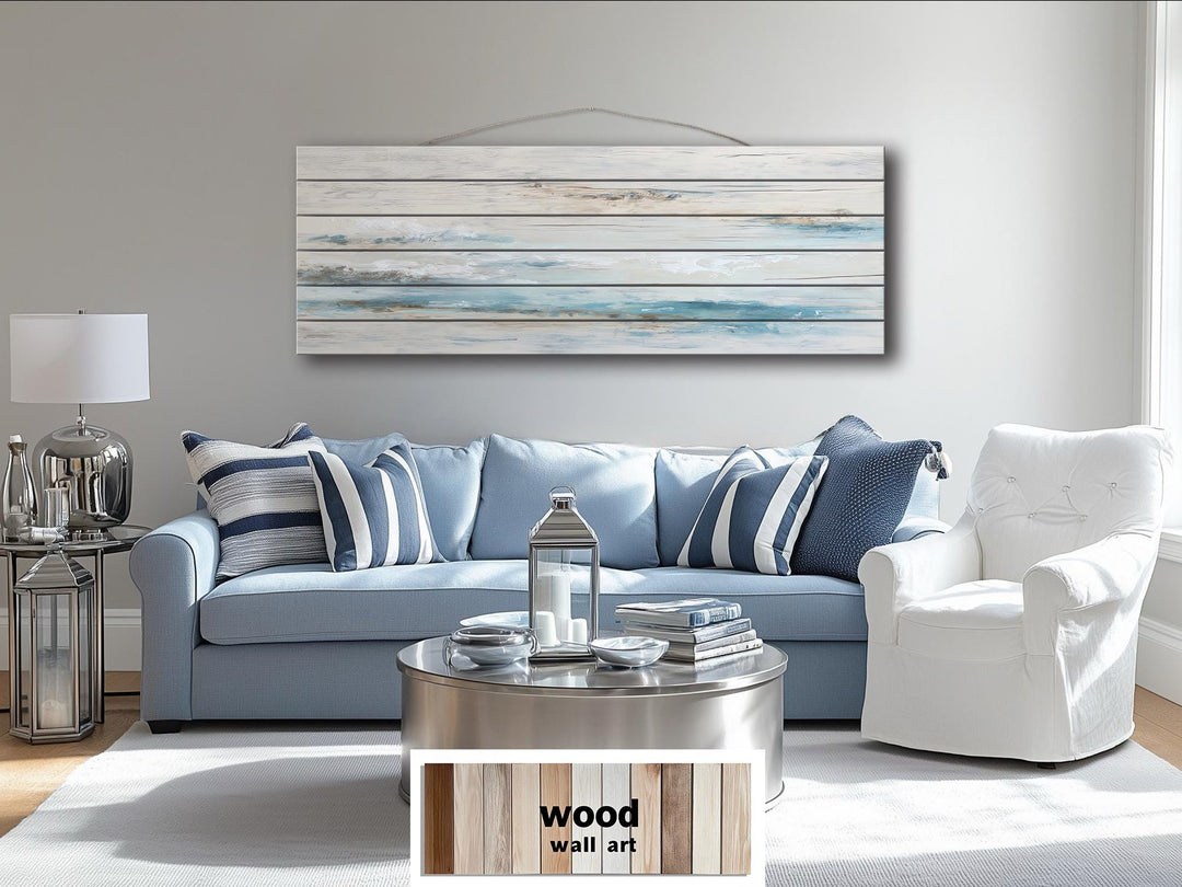 Coastal Abstract Ocean Distressed Wood Wall Art