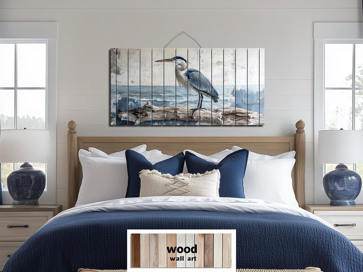 Coastal Heron Wall Art - Driftwood Wall Decor | Rustic Ocean Bird Hanging
