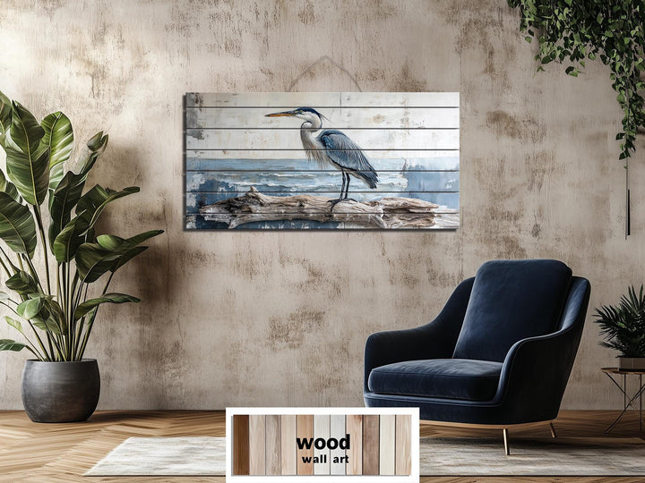 Coastal Heron Wall Art - Driftwood Wall Decor | Rustic Ocean Bird Hanging