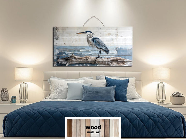 Coastal Heron Wall Art - Driftwood Wall Decor | Rustic Ocean Bird Hanging