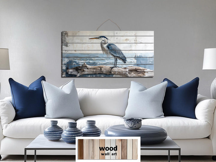 Coastal Heron Wall Art - Driftwood Wall Decor | Rustic Ocean Bird Hanging