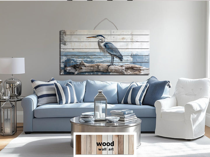 Coastal Heron Wall Art - Driftwood Wall Decor | Rustic Ocean Bird Hanging