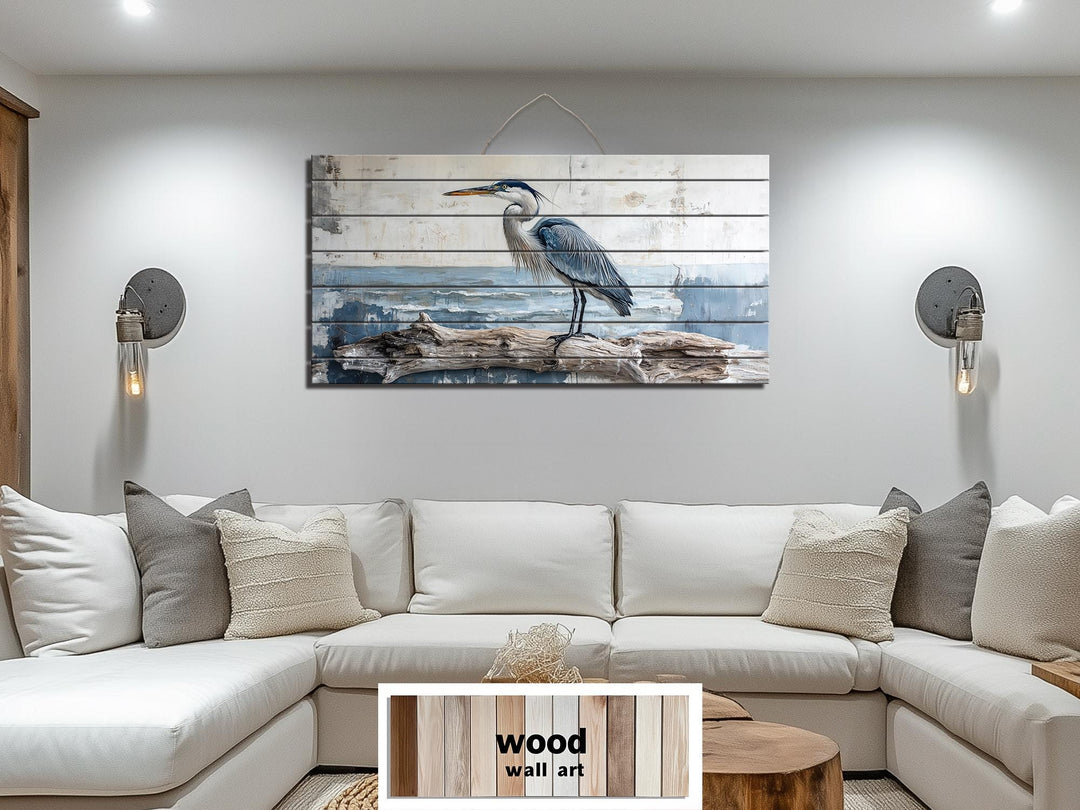 Coastal Heron Wall Art - Driftwood Wall Decor | Rustic Ocean Bird Hanging