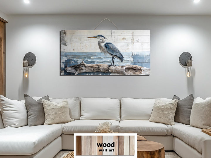 Coastal Heron Wall Art - Driftwood Wall Decor | Rustic Ocean Bird Hanging