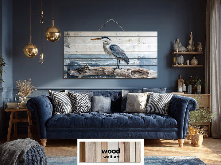 Coastal Heron Wall Art - Driftwood Wall Decor | Rustic Ocean Bird Hanging