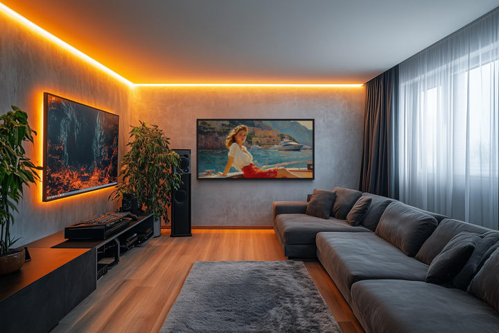 Coastal Monaco Boat And Woman Canvas Wall Art