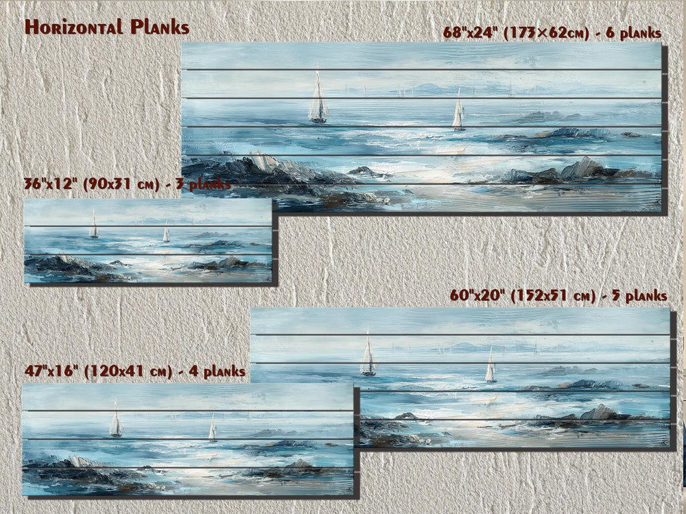 Coastal Sailing Boats Seascape Distressed Wood Wall Art