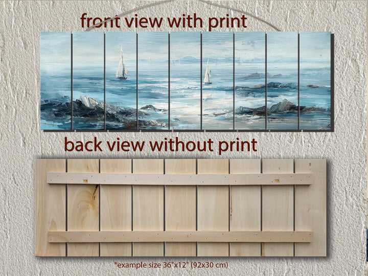 Coastal Sailing Boats Seascape Distressed Wood Wall Art