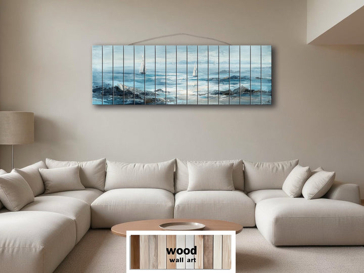 Coastal Sailing Boats Seascape Distressed Wood Wall Art