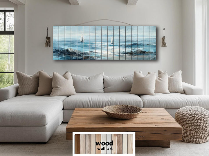 Coastal Sailing Boats Seascape Distressed Wood Wall Art
