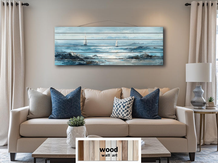 Coastal Sailing Boats Seascape Distressed Wood Wall Art