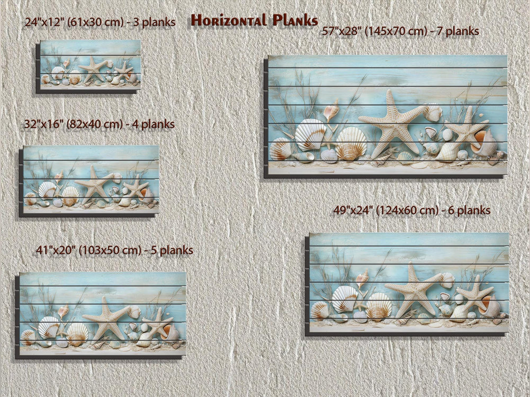 Coastal Sea Shells and Starfish Distressed Wood Wall Art