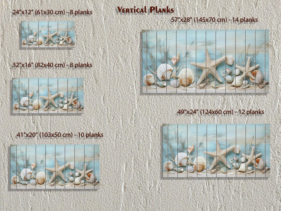 Coastal Sea Shells and Starfish Distressed Wood Wall Art
