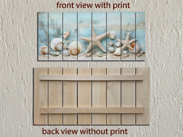Coastal Sea Shells and Starfish Distressed Wood Wall Art