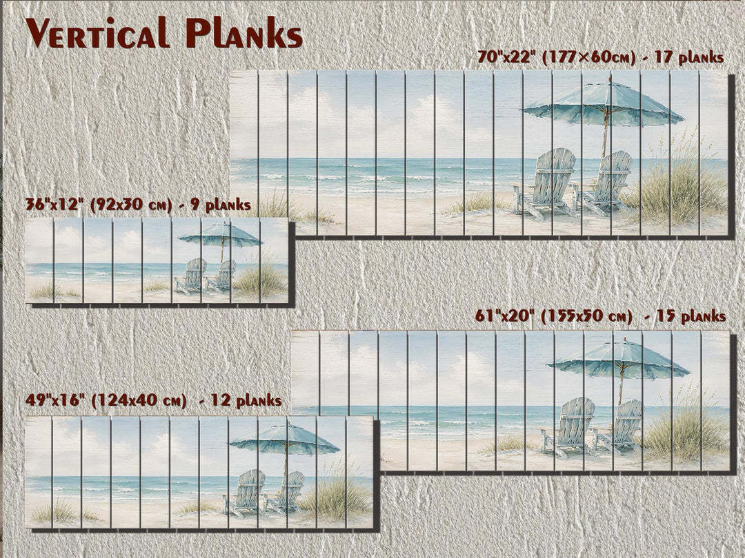 Coastal Wood Wall Art – Two Adirondack Chairs & Beach Umbrella Ocean Scene for Beach House Decor
