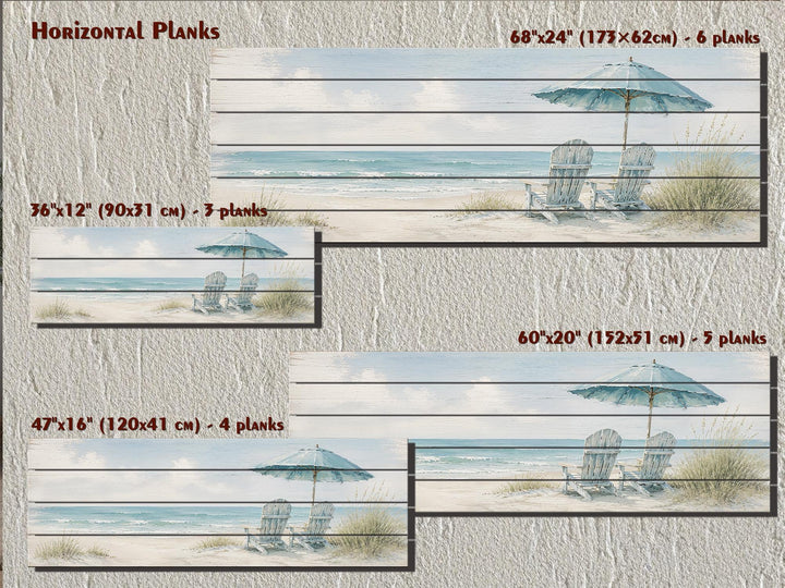 Coastal Wood Wall Art – Two Adirondack Chairs & Beach Umbrella Ocean Scene for Beach House Decor
