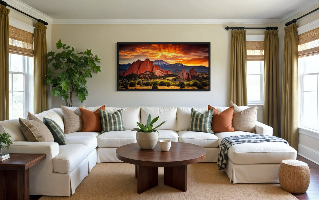 Colorado Canvas Wall Art - Pikes Peak in Garden Of The Gods At Sunset