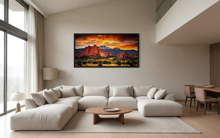 Colorado Canvas Wall Art - Pikes Peak in Garden Of The Gods At Sunset