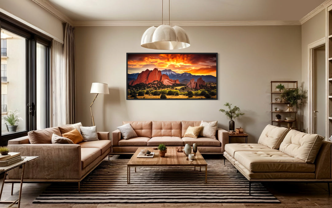 Colorado Canvas Wall Art - Pikes Peak in Garden Of The Gods At Sunset