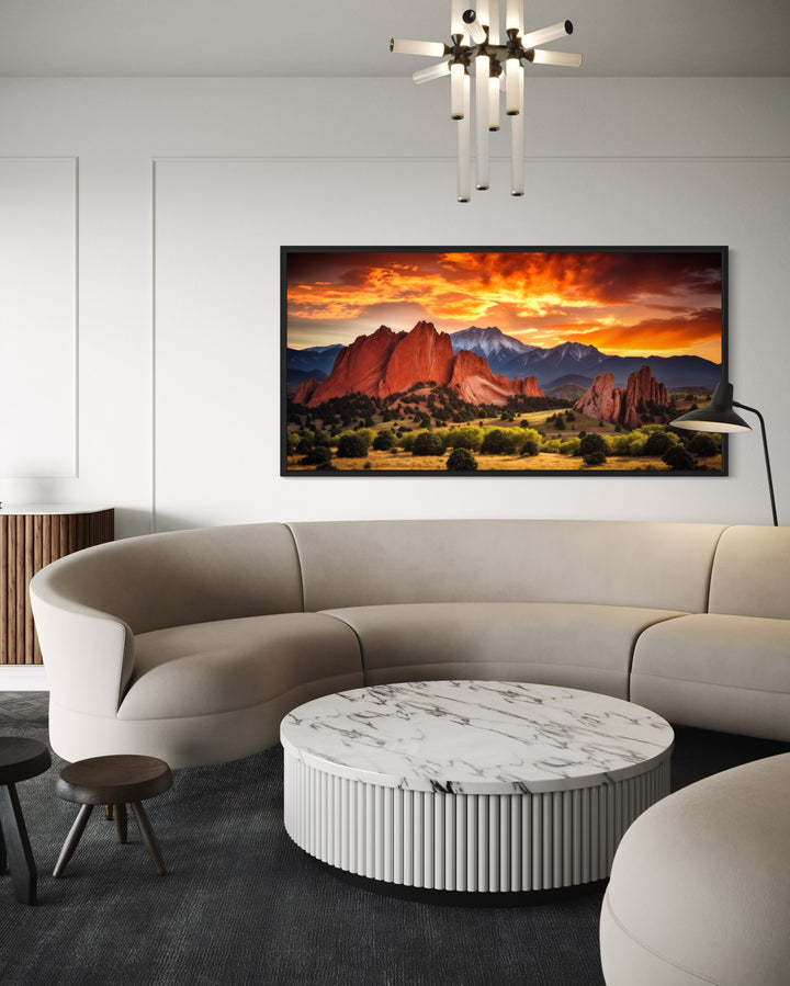 Colorado Canvas Wall Art - Pikes Peak in Garden Of The Gods At Sunset