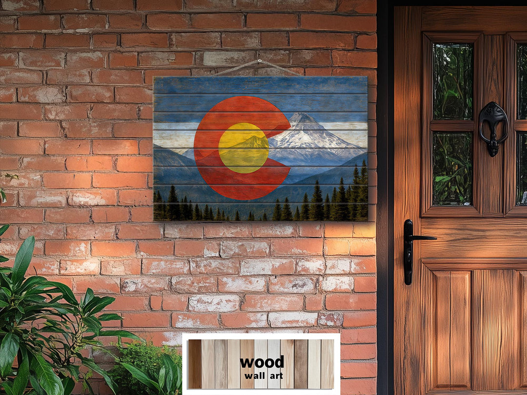 Colorado Flag And Rockies Mashup Distressed Wood Wall Art