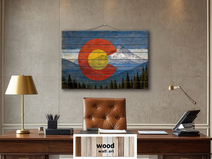 Colorado Flag And Rockies Mashup Distressed Wood Wall Art