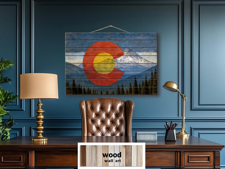 Colorado Flag And Rockies Mashup Distressed Wood Wall Art