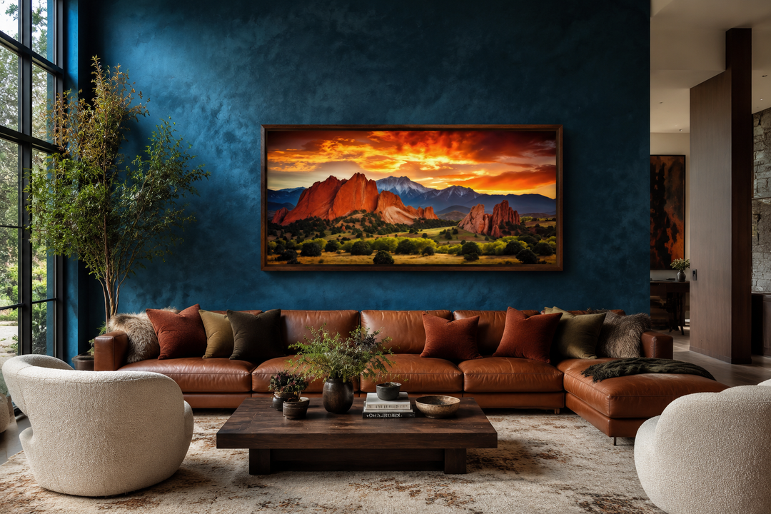 Colorado Canvas Wall Art - Pikes Peak in Garden Of The Gods At Sunset