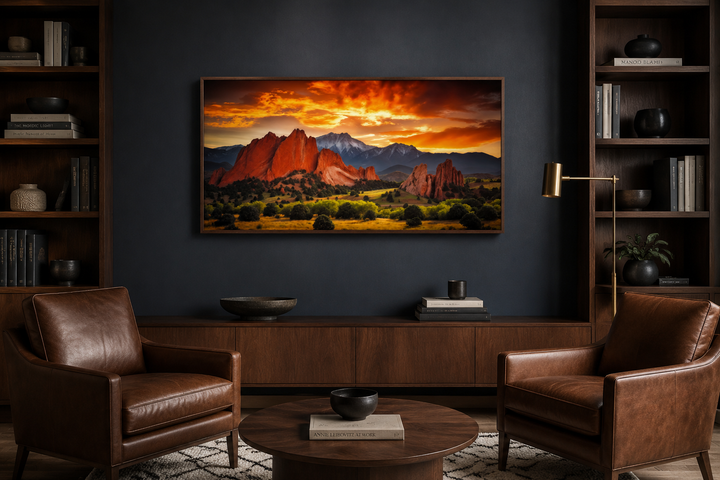 Colorado Canvas Wall Art - Pikes Peak in Garden Of The Gods At Sunset