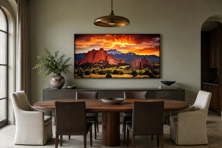 Colorado Canvas Wall Art - Pikes Peak in Garden Of The Gods At Sunset