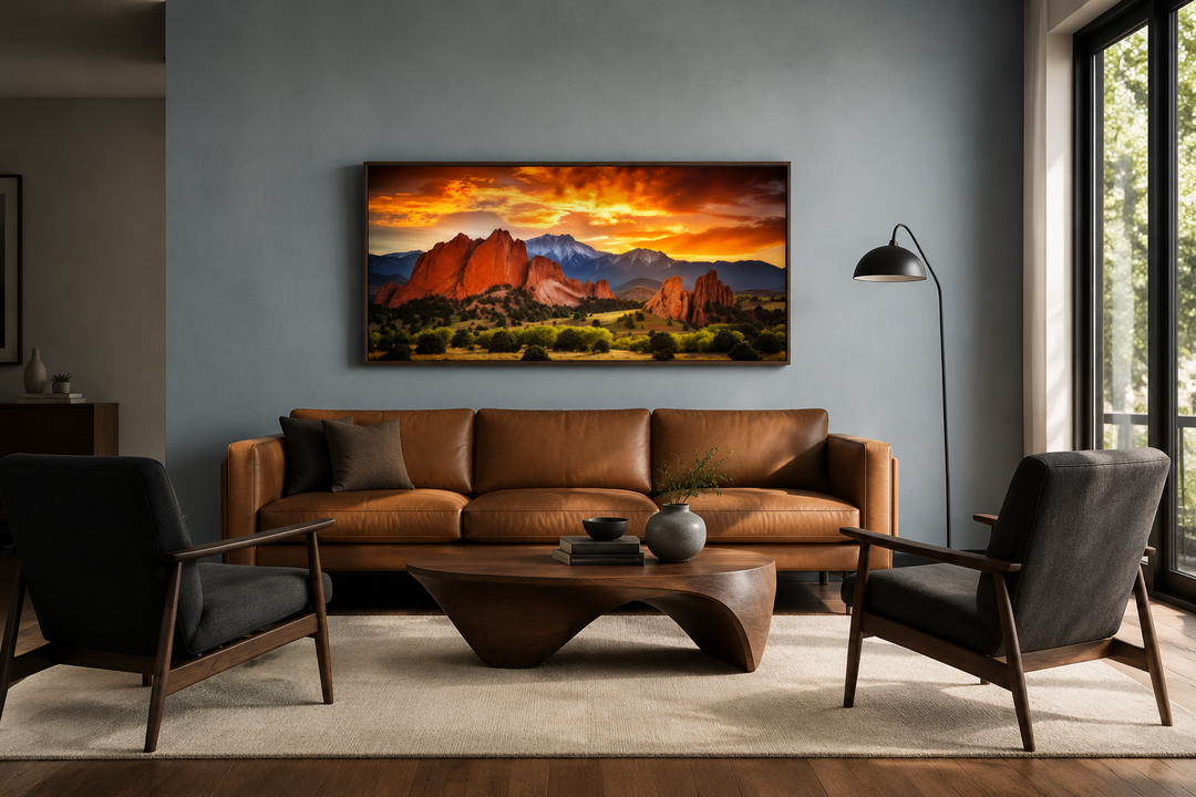 Colorado Canvas Wall Art - Pikes Peak in Garden Of The Gods At Sunset