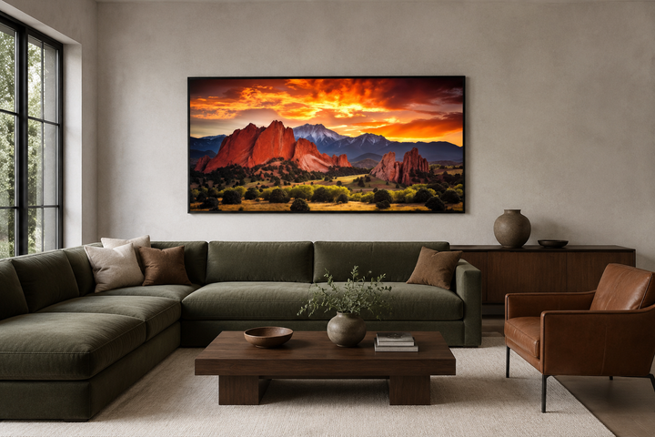 Colorado Canvas Wall Art - Pikes Peak in Garden Of The Gods At Sunset