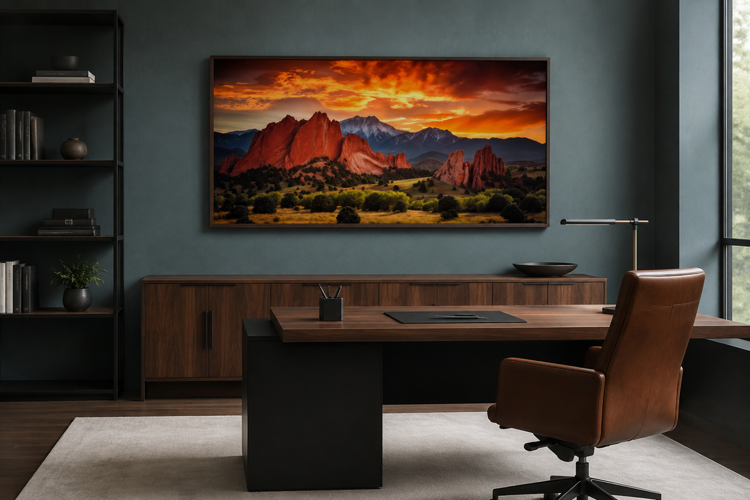 Colorado Canvas Wall Art - Pikes Peak in Garden Of The Gods At Sunset
