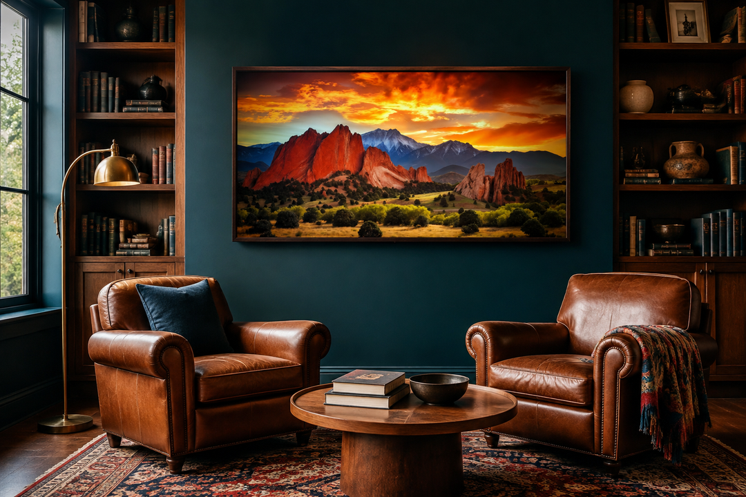 Colorado Canvas Wall Art - Pikes Peak in Garden Of The Gods At Sunset