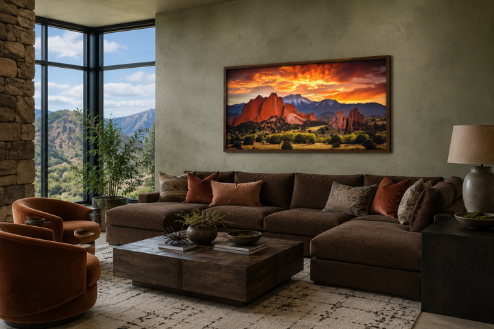 Colorado Canvas Wall Art - Pikes Peak in Garden Of The Gods At Sunset
