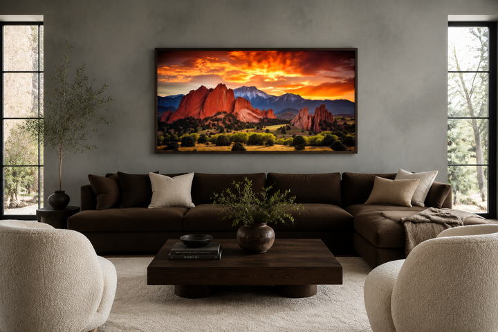 Colorado Canvas Wall Art - Pikes Peak in Garden Of The Gods At Sunset