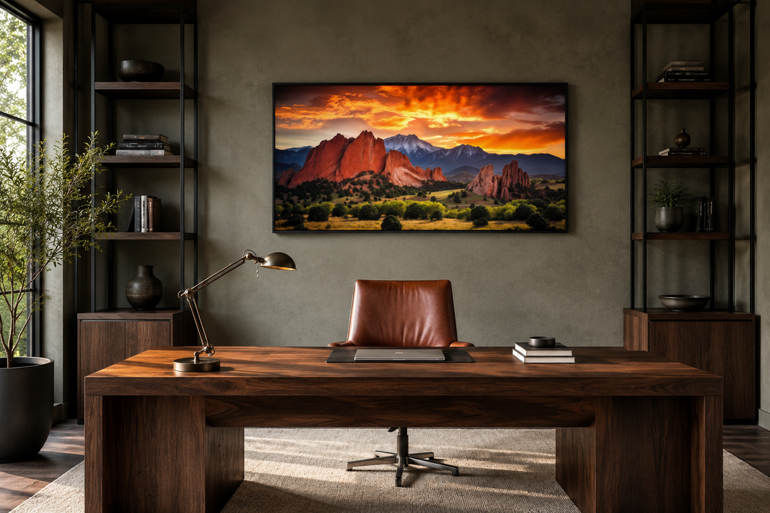 Colorado Canvas Wall Art - Pikes Peak in Garden Of The Gods At Sunset