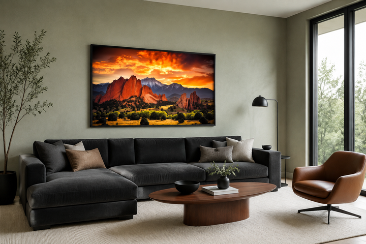 Colorado Canvas Wall Art - Pikes Peak in Garden Of The Gods At Sunset