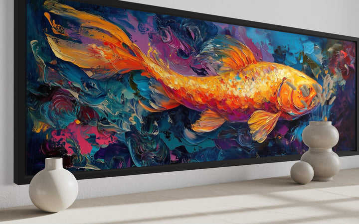 Colorful Abstract Goldfish Long Horizontal Framed Canvas Wall Art