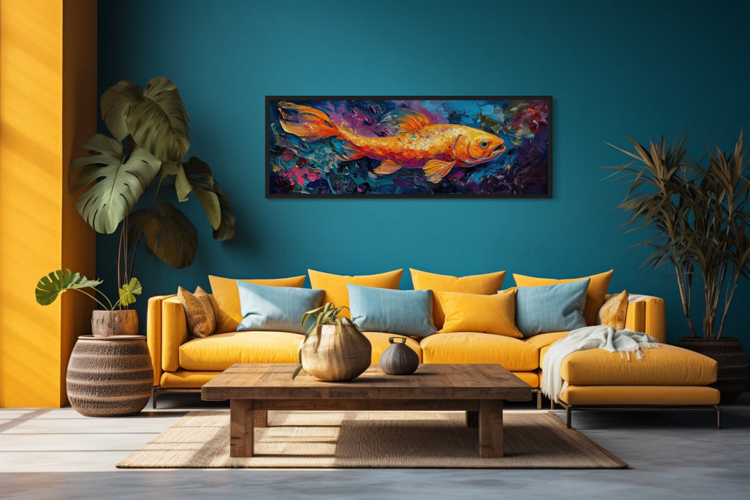 Colorful Abstract Goldfish Long Horizontal Framed Canvas Wall Art