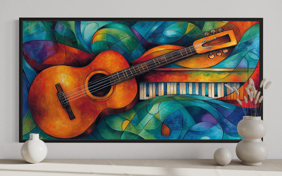 Colorful Abstract Guitar Framed Canvas Wall Art For Music Room