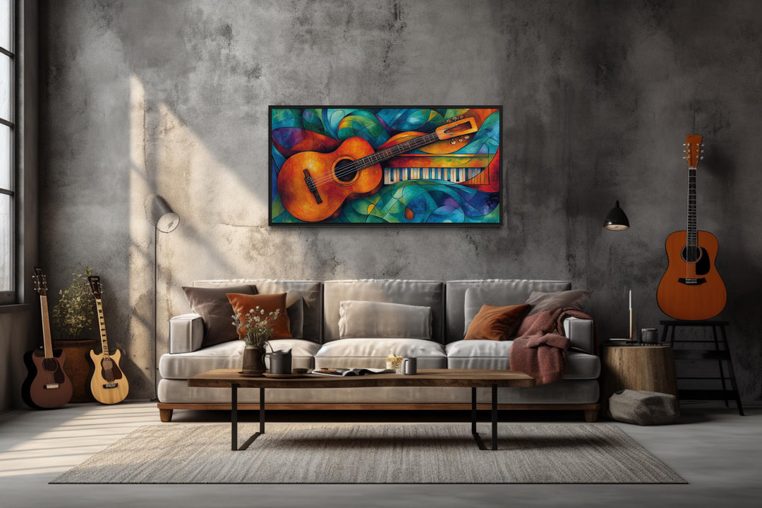 Colorful Abstract Guitar Framed Canvas Wall Art For Music Room