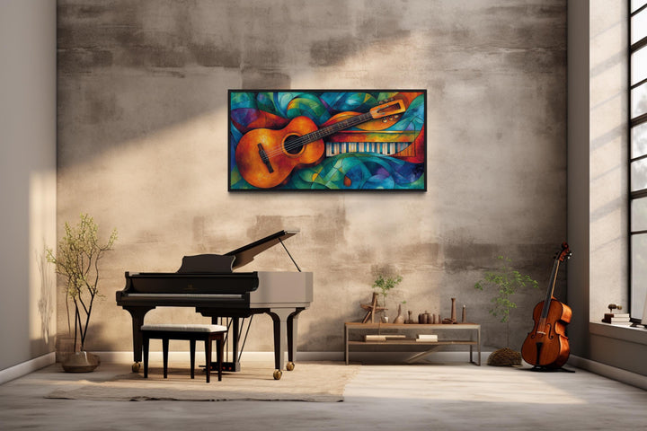 Colorful Abstract Guitar Framed Canvas Wall Art For Music Room