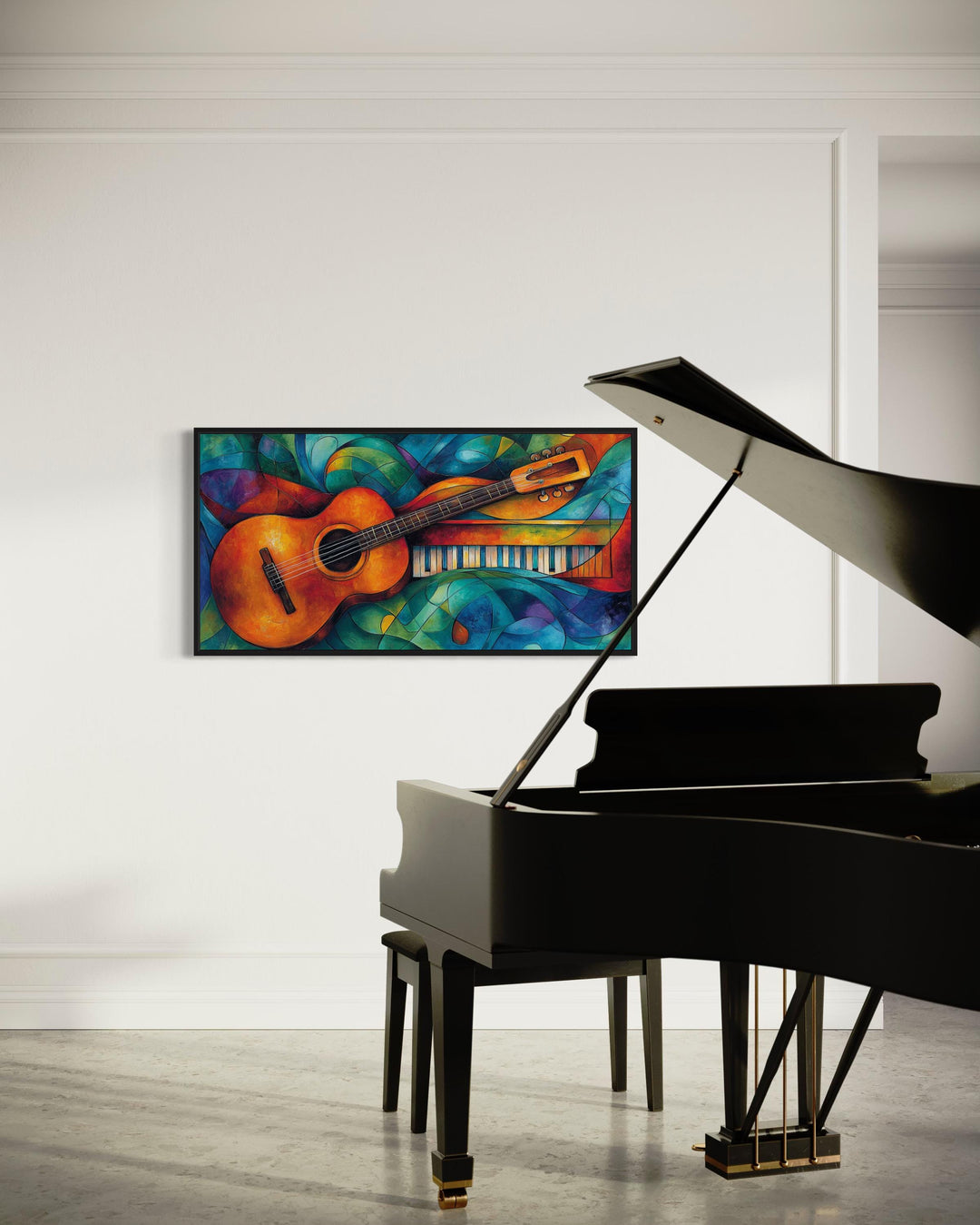 Colorful Abstract Guitar Framed Canvas Wall Art For Music Room