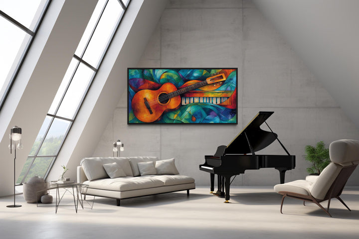 Colorful Abstract Guitar Framed Canvas Wall Art For Music Room