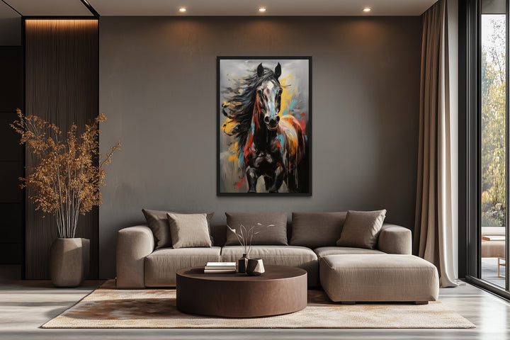 Colorful Abstract Horse Framed Canvas Wall Art
