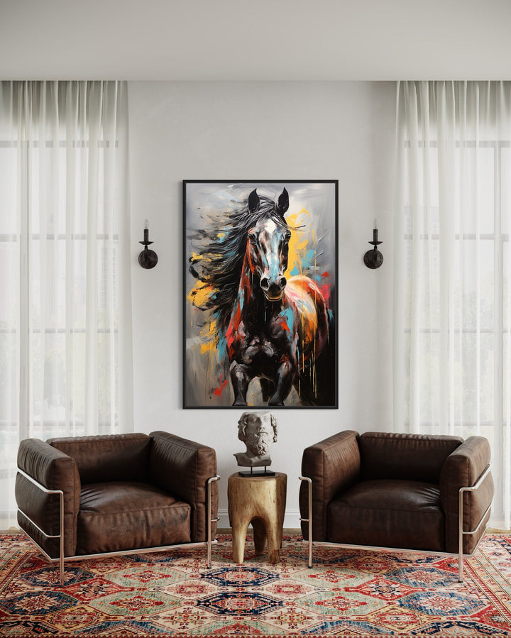 Colorful Abstract Horse Framed Canvas Wall Art