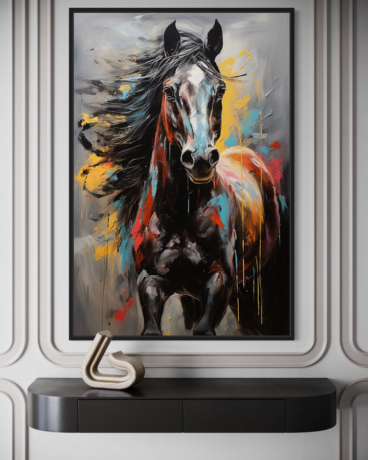 Wall Art For Men - Colorful Abstract Horse Framed Canvas Wall Art